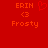 Red background with orange text 'ERIN', '<3', and 'Frosty' in pixelated font; left side shows a red heart outline, right side shows no heart.