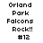 Four pixelated text-based icons display 'Orland Park Falcons Rock!! #12' with varying blue background gradients.