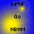 Blue background with yellow glow and pixelated text reading Lets Go HBNM in four , with animated light effects shifting between