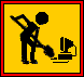 Two side-by-side pixelated show a black silhouette figure with a round head and yellow accents on a yellow background, holding a shovel and interacting with a gramophone