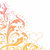 Pixelated floral design with orange and pink hues on white background, featuring swirling vine-like patterns and abstract flower shapes.