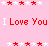 A pink background displays repeated 'I Love You' text in red and white, surrounded by star patterns that change across frames.