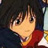 Anime-style character with dark hair and red clothing, face turned slightly left, neutral expression, pixelated rendering.