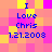 Pixelated text reads "I Love Chris 1.21.2008" on a of pink, orange, and yellow squares with blue lettering