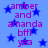 Blue background with scattered dark blue stars and repeated pink text reading 'amber and amanda bfll yea' in a pattern