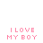 Pink text "I LOVE MY BOY" on white background with yellow sparkles, animated across five of identical icons