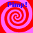 Four identical red and pink spiral patterns arranged in a with blue text reading "Pimp!" above each spiral on a solid background