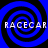 Four identical blue and black spiral patterns arranged in a with white text reading RACECAR overlaid on each spiral