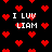 Black background with scattered red pixelated hearts and repeated white text reading "I LUV LIAM" in a pattern