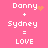 Pixelated text on pink background shows 'Danny + Sydney = LOVE' with heart and sparkles changing across frames.