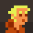 Pixel art avatar of a character with light yellow hair, peach skin, and brown clothing against dark gray background.