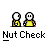 Animated contact sheet of 11 pixel art frames showing two yellow stick figures performing sequential actions with text "Nut Check" below each frame.