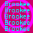 Cyan 'Brooke' text repeated in a pattern over pink spiral backgrounds, with four distinct sections of the same design