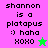 Pixelated text on colored backgrounds with a star icon, displaying 'shannon is a platapus :) haha XOXO' in multiple variations.