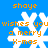 Blue background with white snowflake icons and orange text reading "shaye wishes you a merry X-mas" in pixelated font.