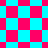 A static image of a repeating pattern with alternating cyan and magenta squares arranged in a , some squares rotated to form diamond shapes
