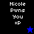 Pixelated text 'Nicole Pwns You =P' on black and blue backgrounds with a star symbol changing from blue to black.