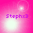 A pink gradient background with four bright white light bursts and the text "Stephx3" in purple pixelated font, arranged in a with animated light effects