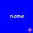 Blue background with nine 'name' text labels arranged in a , each accompanied by small pink star-like or plus-shaped pixel art elements