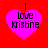 Four identical pink heart-shaped icons with black text "love Kristine" on a red background, each featuring a small vertical line above the heart.