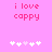 Pink background with pixelated text 'i love cappy' and five white/pink heart icons, two versions showing heart color variation.
