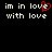 Pixelated text reads "im in love with love" on black background, with red heart replacing 'o' in second 'love'.