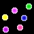 pixelated circles in multiple colors on six distinct background , each displaying a unique color scheme