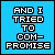 Pixelated text in blue and white gradients display phrases like 'AND I TRIED TO COM-PROMISE' and 'GOOD BYES', with small square icons shifting positions across frames