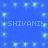 Blue background with scattered green star-like shapes and repeated pixelated text 'SHIVANI!' in light blue.