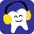 Pixelated tooth-shaped character in three distinct poses against blue background with gray star accents, wearing headphones, scarf, and knit hat.