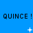 Blue background with repeated black text "QUINCE! QUINCE! QUINCE!" across three horizontal lines, white star-like symbols scattered throughout.