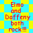Pixelated text reads "Elmo and Daffeny both rock!!!" on a yellow-and-cyan checkered background with star-shaped patterns.