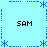 Light blue background with four 'SAM' text labels and a of blue asterisk-like symbols connected by dashed lines