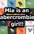 small pixelated icons with a central text overlay reading "Mia is an abercrombie girl!" in bold black letters