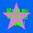Four pink star-shaped icons with green text "life is my Favorite Game!" on a blue background, arranged in a