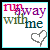 Pixelated text 'away with me' in multicolored block letters above a gray heart outline on white background, showing animation