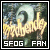 Pixelated image with stylized text 'SFOG FAN' at bottom, abstract background with green and blue tones, and a large yellow text element in the center.