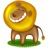 Pixelated cartoon lion icon with yellow mane, brown body, and green grass base standing on white background.