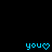Blue pixelated text 'you' with a heart symbol replacing the 'o' on a black background, repeated in a pattern