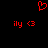 Red pixel art displays a heart symbol above two identical text sequences on a black background.