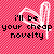 Pixelated icon with pink checkered background, black text reading "i'll be your cheap novelty," and white heart outline.