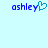 Pixelated blue text 'ashley' with a teal heart symbol replacing the letter 'y', displayed on light cyan background.