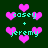 Green background with pink heart shapes and cyan text reading 'casey + jeremy' in pixelated font.