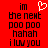 Red background with black pixelated text reading 'im the next poo poo hahah i luv you' and a white heart symbol above 'im'.