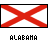 Two side-by-side pixelated frames of a red X on white background with "ALABAMA" text below each frame, one in black and the other in red.