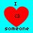 Four identical pixelated red hearts with '<3' symbols, 'I' above and 'someone' below on cyan background; two pairs of heart shapes differ in vertical alignment.