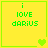 Four yellow square with green borders display "i LOVE darius" text and varying heart symbols in a