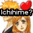 Pixelated anime-style character with blonde hair and red heart-shaped accessories, displaying text variations across four