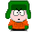 Pixelated character with green hair and orange sweater in nine views showing varied facial expressions, head angles, and partial body visibility
