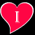 A static contact sheet of five red heart-shaped icons with white text, arranged in a 3x2 grid on black background with one gray placeholder cell.